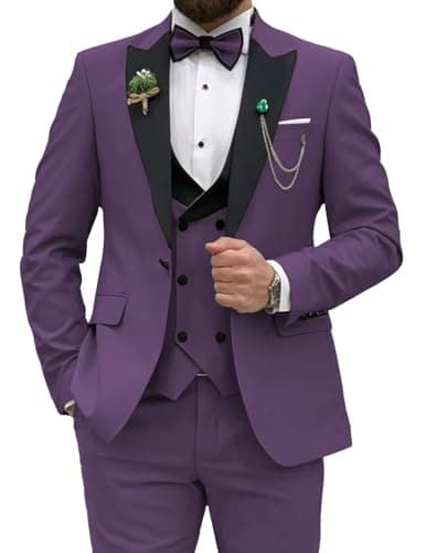 Wangyue Men's Slim Fit Tuxedo 3-Piece Suit for Wedding Party Prom Dinner
