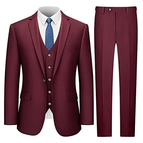 Slim Fit 3 Piece Men's Suit - LUPURTY Tuxedo Set with Jacket, Vest, Pants and Tie