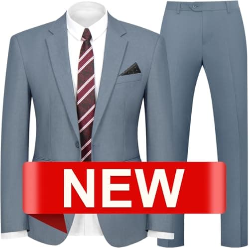 WYWK Men's Slim Fit 2-piece Suit Solid Color Blazer and Pants Tie Wedding Business Party