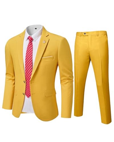 MY'S Men's Slim Fit Two-Piece Suit Notch Lapel Jacket and Pants Wedding Party Blazer