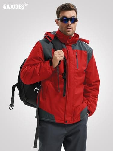 GAXIDES Men's Waterproof Windproof Ski Jacket with Hood