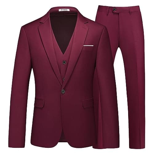 KUDMOL Men's Slim Fit 3-Piece Solid Suit Blazer Vest & Pant Set for Business Wedding Formal Prom