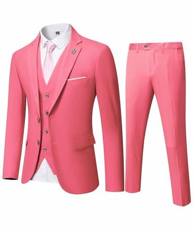 MY'S Men's 3-Piece Slim Fit Suit Set with Blazer, Vest, Pants, and Tie for Weddings