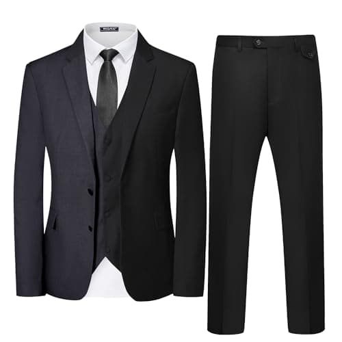 WULFUL Men's Slim Fit 3-Piece Tuxedo Suit Set Black/Grey