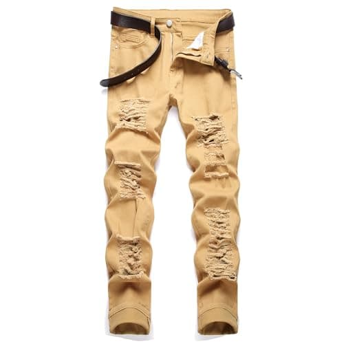COOSVEN Men's Ripped Slim Straight Denim Jeans with Holes
