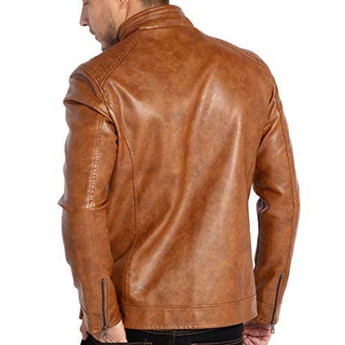 Men's Faux Leather Stand Collar Motorcycle Jacket