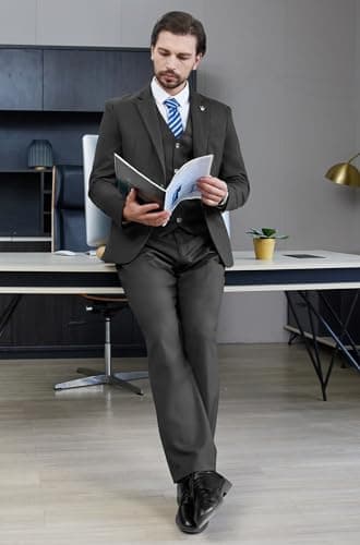 MAGE MALE Men's Slim Fit 3-Piece Tuxedo Suit Set with Blazer, Vest, Pants, and Tie for Prom and Weddings