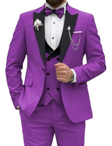 Wangyue Men's Slim Fit Tuxedo 3-Piece Suit for Wedding Party Prom Dinner