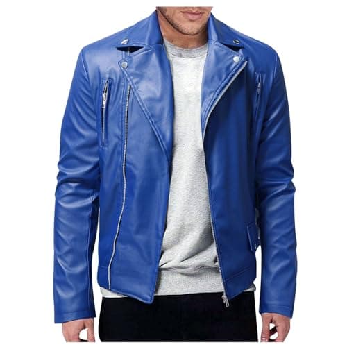 Black Mens Leather Motorcycle Jacket Lightweight Slim Fit Bomber Coat