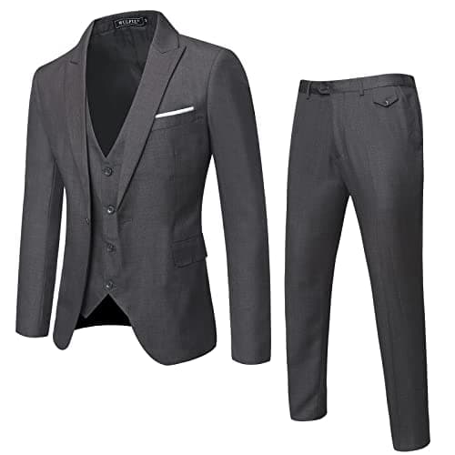 WULFUL Men’s Slim Fit 3-Piece Suit: Blazer, Vest & Pants for Business and Weddings