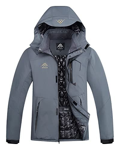 INVACHI Men's Warm Winter Waterproof Ski Jacket Windproof Hooded Raincoat