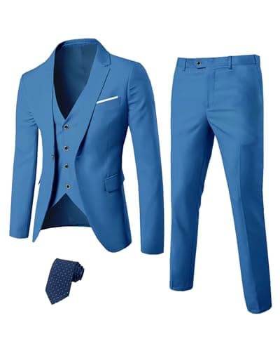 YND Men's Slim Fit 3 Piece Suit Set with One Button Blazer Vest Pants & Tie