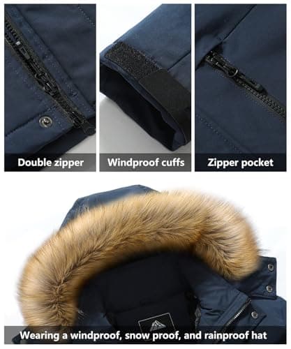 Maison Sen Men's Winter Waterproof Warm Ski Snowboard Jacket with Fur Hood