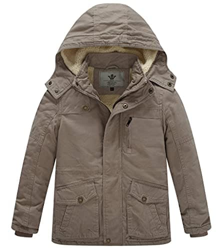 WenVen Boys' Thick Cotton Sherpa Lined Winter Hooded Parka Jacket