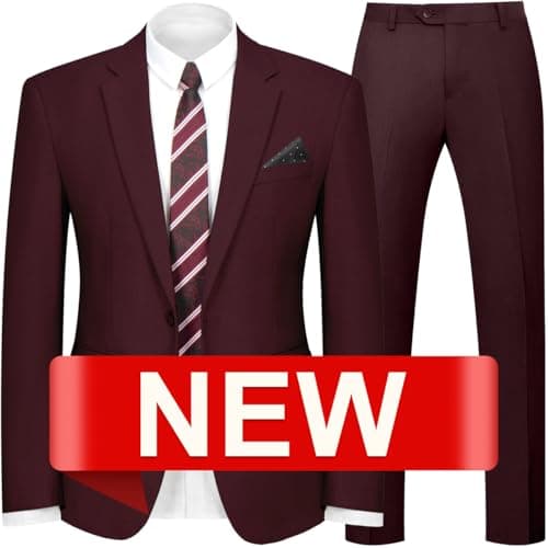 WYWK Men's Slim Fit 2-piece Suit Solid Color Blazer and Pants Tie Wedding Business Party