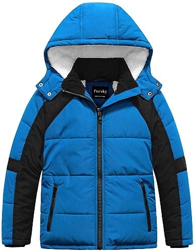 Pursky Boys' Warm Winter Water Resistant Sherpa Puffer Coat With Hood