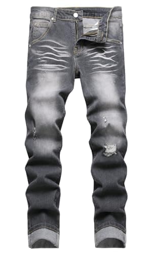 HENGAO Men's Slim Fit Ripped Denim Jeans