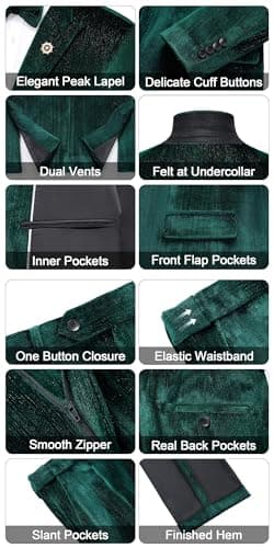 MAGE Mens Velvet Tuxedo Suit Set Slim Fit 2-Piece Party Jacket Pants