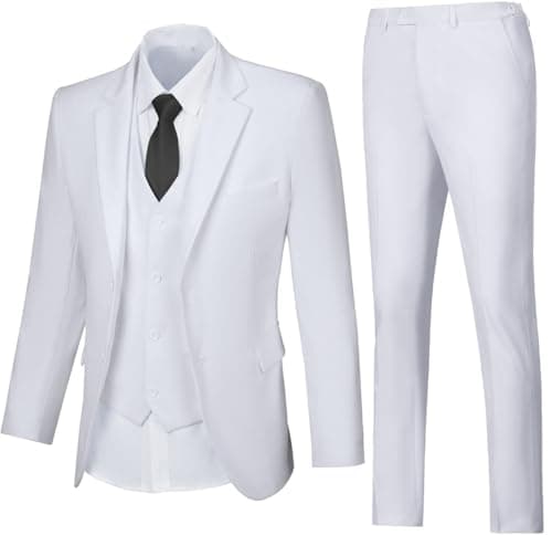 WOMS Mens Slim Fit 3 Piece Suit Set 2 Button Blazer Vest Pants