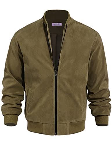 COOFANDY Men's Casual Vintage Lightweight Suede Bomber Jacket