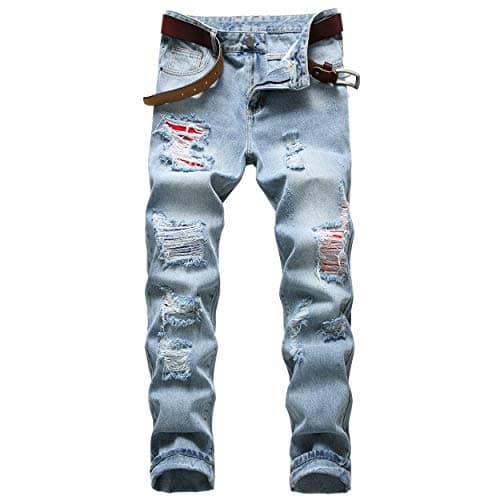 COOSVEN Men's Ripped Slim Straight Denim Jeans with Holes
