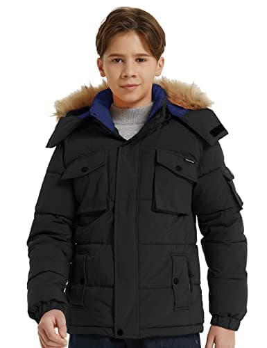 wantdo Boys' Warm Winter Waterproof Thick Puffer Jacket with Removable Hood