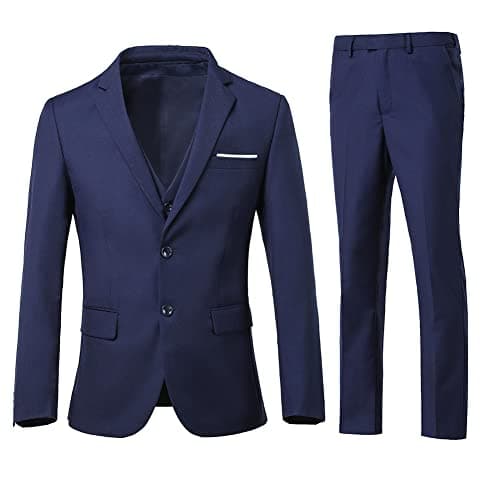 ZKHOECR Men's 3-Piece Slim Fit Two-Button Suit Set Jacket & Pants