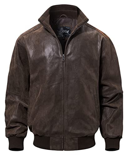 FLAVOR Men's Real Leather Bomber Casual Jacket