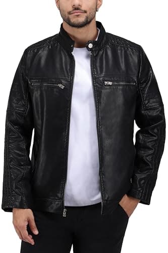 X RAY Men's Hooded PU Leather Jacket, Black, Large