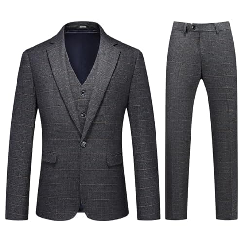 KUDORO Men's Slim Fit Tweed Plaid Suit Tuxedo Set
