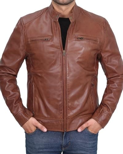 Decrum Men's Real Lambskin Cafe Racer Leather Jacket