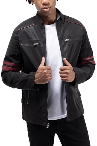 X RAY Men's Hooded PU Leather Jacket, Black, Large