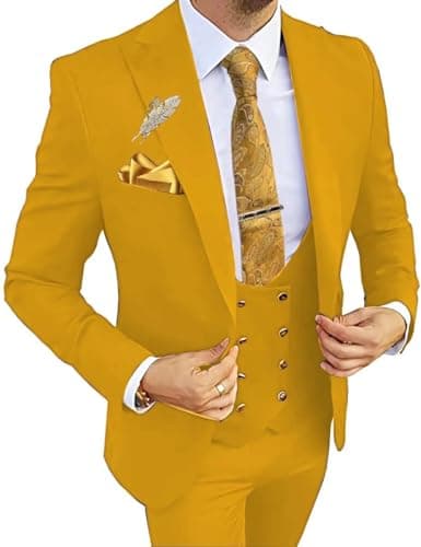 Wangyue Men's 3-Piece Slim Fit Double Breasted Suit for Business, Weddings & Proms
