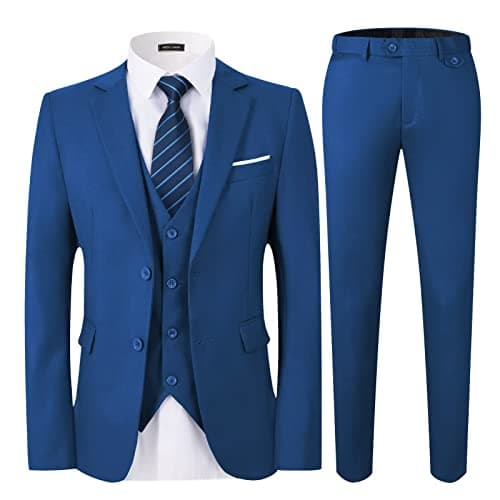 WEEN CHARM Men's Slim Fit 3-Piece Tuxedo Suit 2-Button Jacket Pants Tie