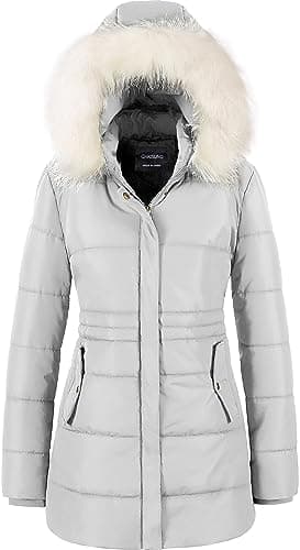 Chrisuno Women's Winter Warm Puffer Jacket with Faux Fur Hood