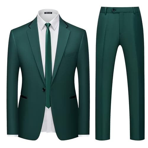 WEEN CHARM Men's Slim Fit 2-Piece One-Button Blazer & Tuxedo Pants Wedding Prom Suit Set