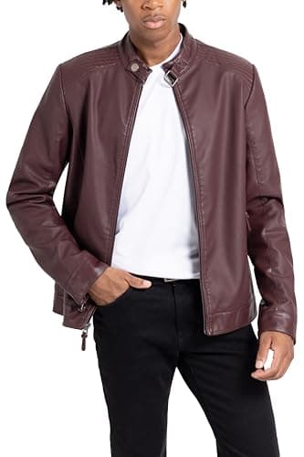 X RAY Men's Hooded PU Leather Jacket, Black, Large