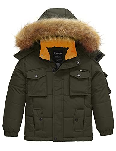 wantdo Boys' Warm Winter Waterproof Thick Puffer Jacket with Removable Hood