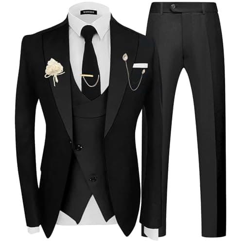 Wangyue Men's Double Breasted Tuxedo Suit 3-Piece Slim Fit Sets for Wedding Prom