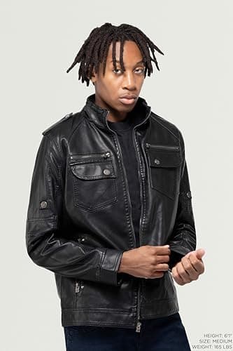 X RAY Men's Hooded PU Leather Jacket, Black, Large