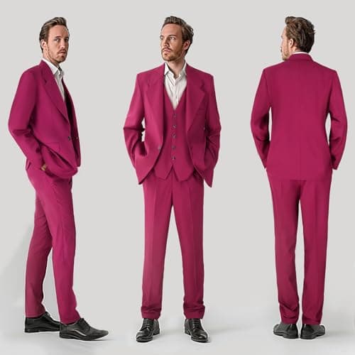 HIGAKI Men's Slim Fit 3-Piece Tuxedo Set, One Button Jacket Pants
