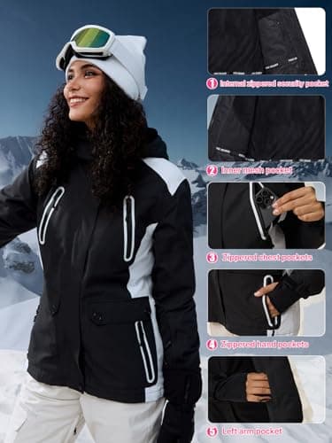 FREE SOLDIER Women's Waterproof Winter Ski Jacket Warm Fleece Lined with Hood