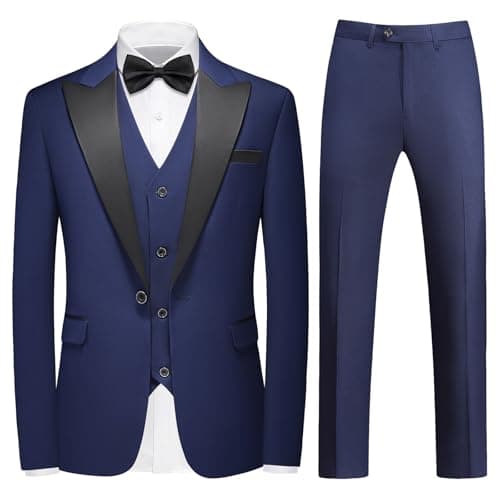 KUDMOL Men's Slim Fit One-Button Tuxedo Suit for Weddings and Proms