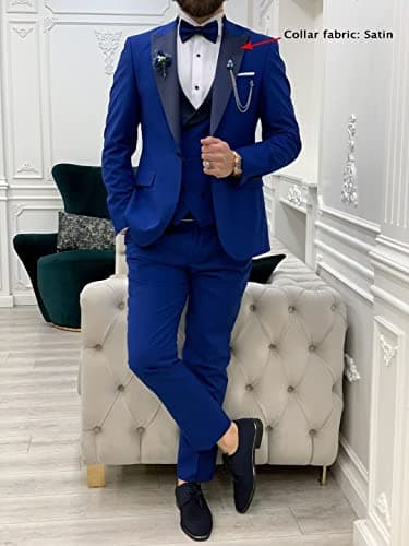 HUUTOE Men's Slim Fit Double Breasted Suit 3-Piece Wedding Prom Business Blazer Vest Pants Tie