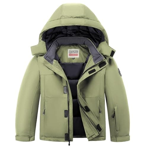 WULFUL Kids' Waterproof Fleece Ski Jacket - Warm Hooded Winter Coat for Boys and Girls