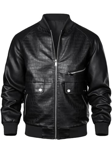 HOOD CREW Men's Lightweight Faux Leather Varsity Bomber Jacket