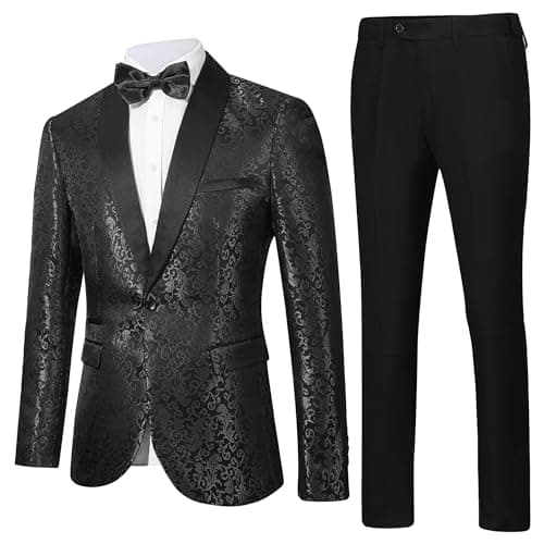 LiveZou Men's Floral Prom Dinner Party Tuxedo Suit One Button Pants Set