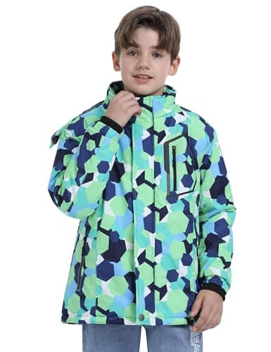 MoFiz Boys Waterproof Winter Hooded Ski Jacket with Zip Pockets