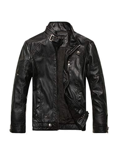 PASOK Men's Vintage Faux Leather Motorcycle Jacket