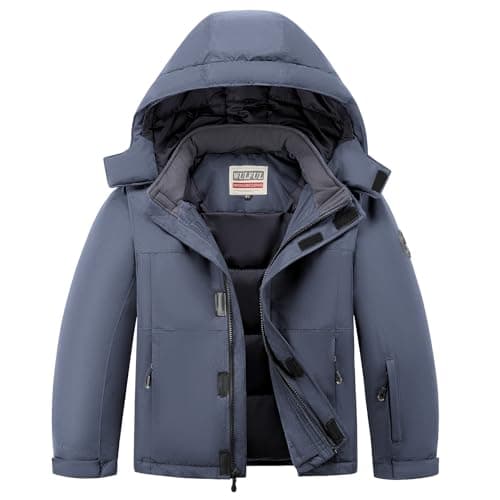 WULFUL Kids' Waterproof Fleece Ski Jacket - Warm Hooded Winter Coat for Boys and Girls